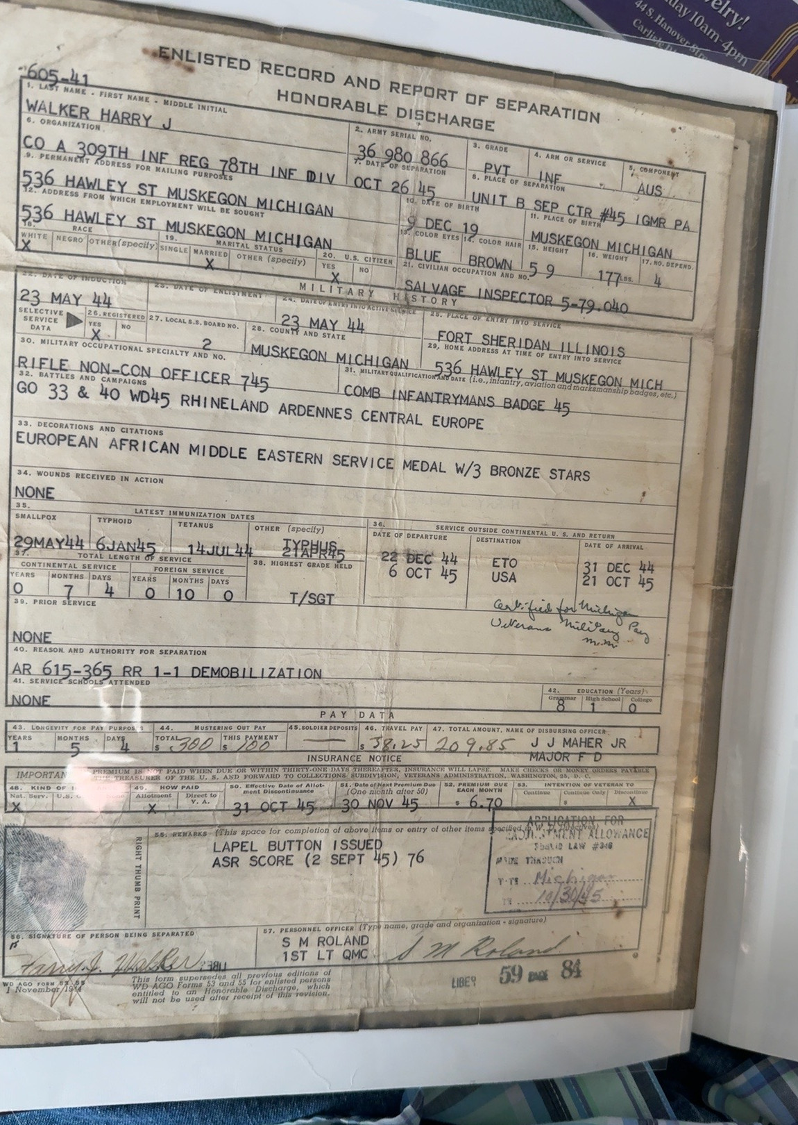 Enlisted Record and Report of Separation — Honorable Discharge
